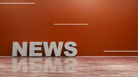 News Text on Wooden Floor Against Wall 3d renderingの写真素材