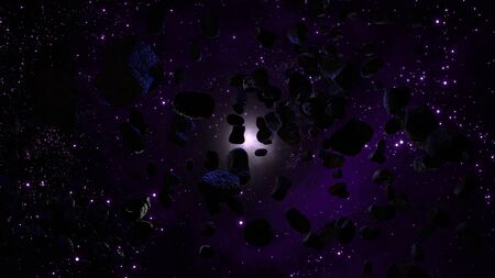 Many asteroids in space 3d rendering