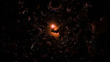 Many asteroids in space 3d rendering