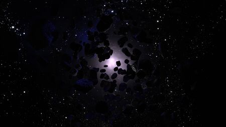 Many asteroids in space 3d renderingの写真素材