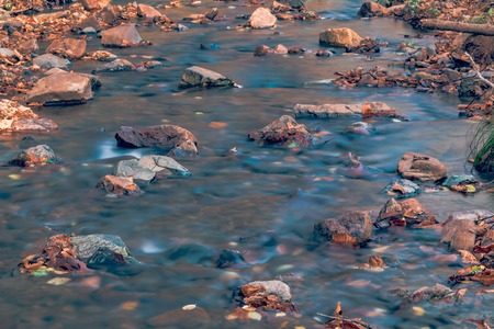 Autumn in the Russian forest. Far Eastern mountain river.の写真素材