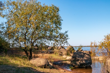 The bank of the Amur River not far from the far-eastern city of Khabarovsk near the village of...