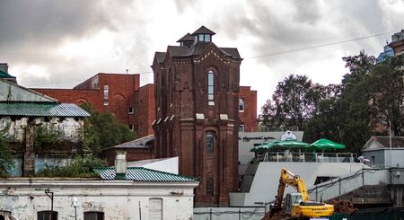 VLADIVOSTOK, RUSSIA - SEPTEMBER 23, 2018: Water tower railway station. The most urban area. Famous...