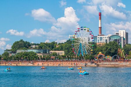 Popular tourist place and walking place - Sportivnaya Embankment of the Russian city of Vladivostok in Primorsky Kraiのeditorial素材