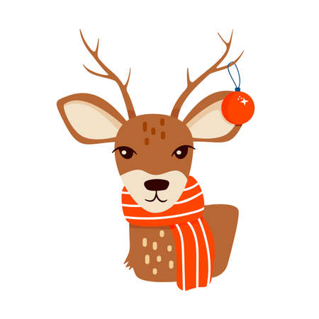New Year's deer in a scarf and a ball on the hornsのイラスト素材