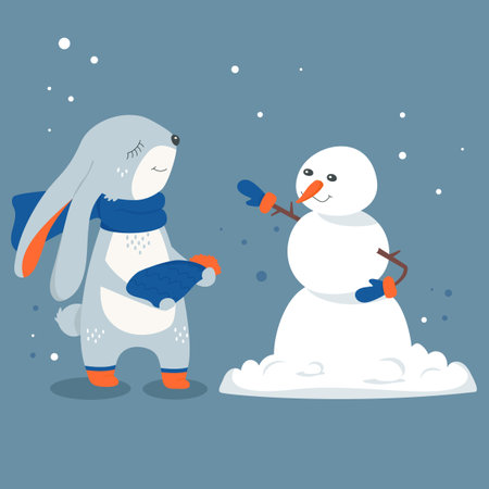 The hare is dressing the snowmanのイラスト素材