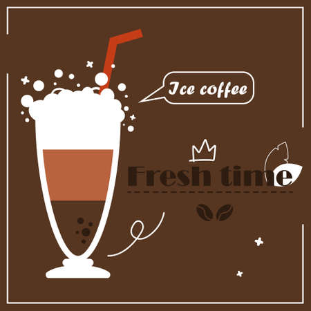 Cold coffee, latte coffee with milk foam. Glass with coffee on brown backgroundのイラスト素材