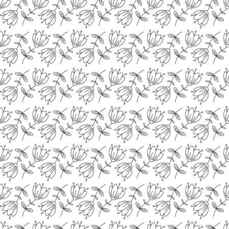 Floral pattern in a beautiful style on a white background. Vector seamless texture in the style of a doodle.のイラスト素材