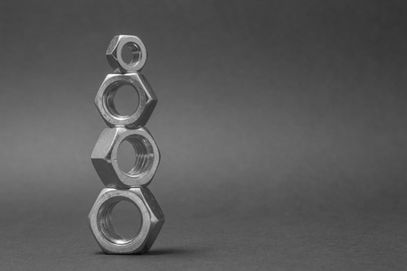 close up of four nuts isolated on gray backgroundの写真素材