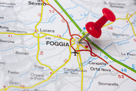 Closeup of Foggia Italy On A Mapの写真素材