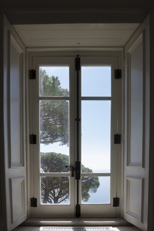 Panoramic view of a glimpse of the "Amalfi Coast" to a window, to understand a concept of tourismの写真素材