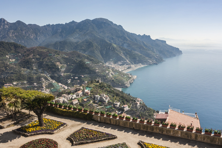 the "Vista Amalfi Coast Overview" from the gardens of "Villa Rufolo" to understand the concept of tourism and cultureの写真素材