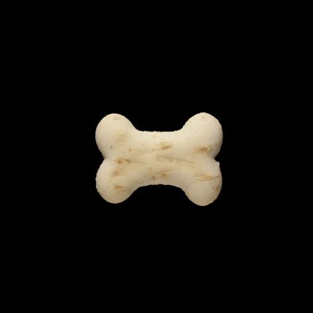 Dog biscuit on black background to connote a concept of feeding animalsの写真素材