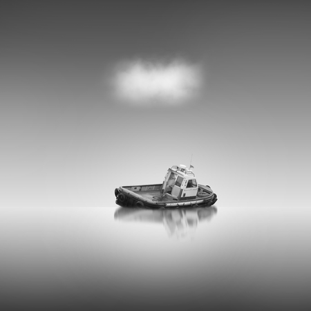 Abandoned boat in black and white fine artの写真素材