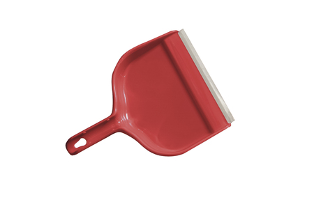 Plastic scoop of red color on a white background to mean an industrial conceptの写真素材