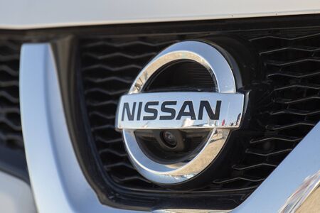Salerno, ITALY - June 29, 2019: close-up of the NISSAN logo to mean a conceptのeditorial素材