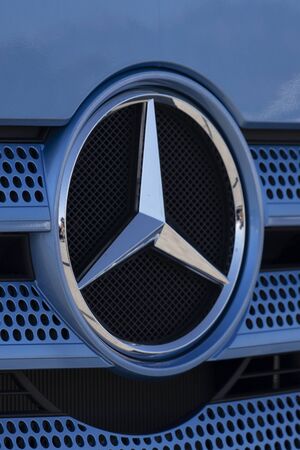 Salerno, ITALY - June 29, 2019: close-up of the Mercedes logo to mean a conceptのeditorial素材