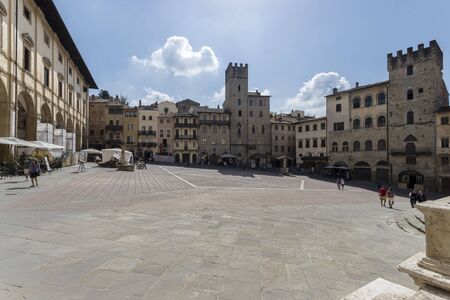 AREZZO, ITALY - September 18, 2019: Splendid panoramic view of the city of Arezzo and outskirts in eastern Tuscany, Italyのeditorial素材