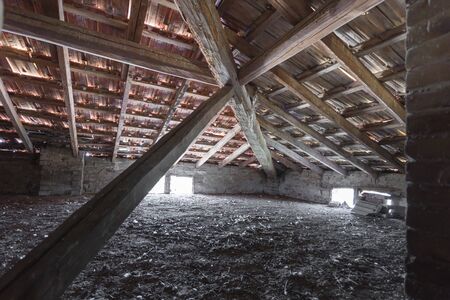 SCANZANO JONICO - MATERA, ITALY - August 22, 2019 interior of the roof structure, a penthouse dating back to 1938 to mean an industrial conceptのeditorial素材