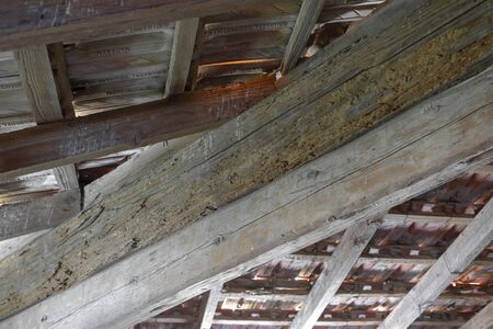SCANZANO JONICO - MATERA, ITALY - August 22, 2019 interior of the roof structure, a penthouse dating back to 1938 to mean an industrial conceptのeditorial素材