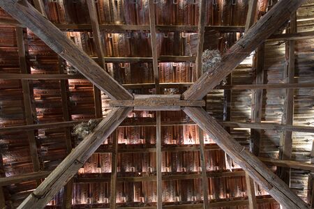 SCANZANO JONICO - MATERA, ITALY - August 22, 2019 interior of the roof structure, a penthouse dating back to 1938 to mean an industrial conceptのeditorial素材