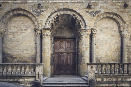 AREZZO, ITALY - September 18, 2019: Detail of the Basilica of Santa Maria della Pieve. Arezzo. Italyのeditorial素材