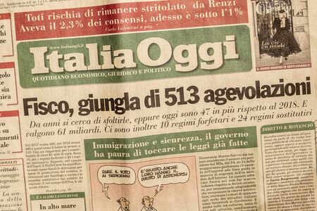 SALERNO, ITALY - NOVEMBER 1, 2019: The first page of ITALIA OGGI an Italian legal, economic, political newspaper for an editorial conceptのeditorial素材