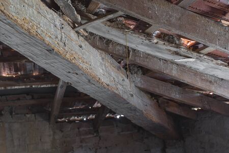 SCANZANO JONICO - MATERA, ITALY - August 22, 2019 interior of the roof structure, a penthouse dating...