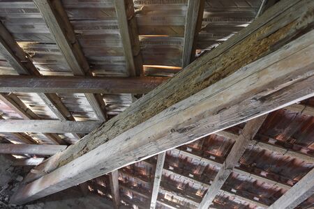 SCANZANO JONICO - MATERA, ITALY - August 22, 2019 interior of the roof structure, a penthouse dating back to 1938 to mean an industrial conceptのeditorial素材
