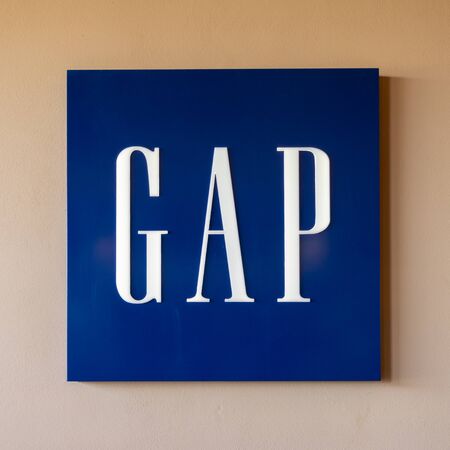 Valdichiana Outlet Village, Italy 09/17/2019: Picture of GAP logo. GAP is an American worldwide clothing and accessories retailer. Gap was founded in 1969 and is headquartered in San Francisco, California.のeditorial素材