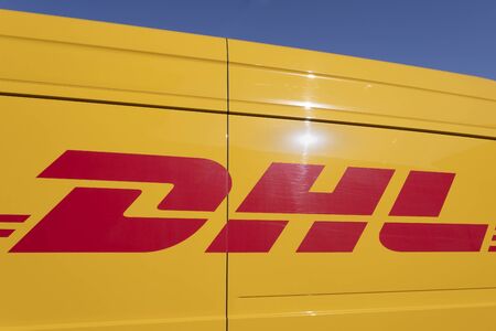 Valdichiana Outlet Village, Italy 09/17/2019: Close up of DHL logo on truck to mean a conceptのeditorial素材