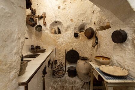 MATERA, ITALY - AUGUST 23, 2019: View of the interior of the historic Cave house (Italian: Historical House Cave)のeditorial素材
