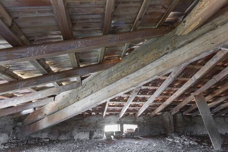 SCANZANO JONICO - MATERA, ITALY - August 22, 2019 interior of the roof structure, a penthouse dating back to 1938 to mean an industrial conceptのeditorial素材