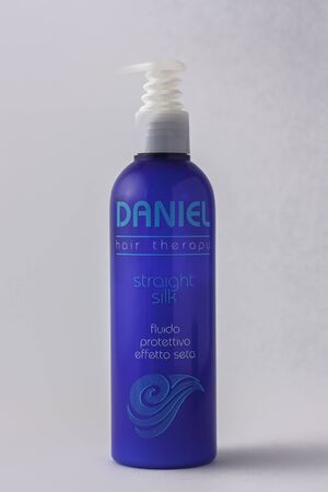 Matera, Italy - May 29, 2019: Daniel Hair Therapy on a white background to mean a commercial conceptのeditorial素材