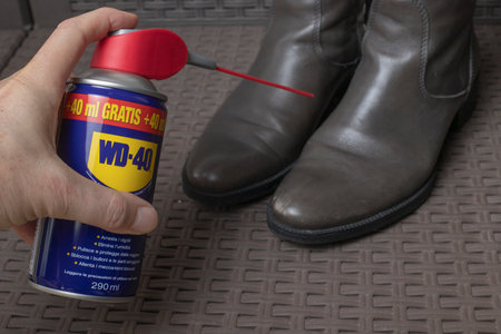 WD 40 water repellent for shoe cleaning to mean a conceptのeditorial素材