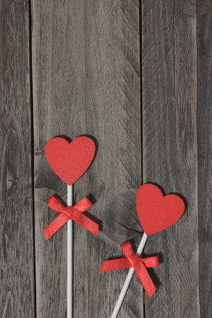 Love concept. Two hearts on a wood background.の写真素材