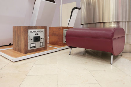 Free battery charging station in the modern airport terminal for travelerの写真素材