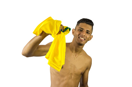 Brazilian fan soccer vibrant personの写真素材