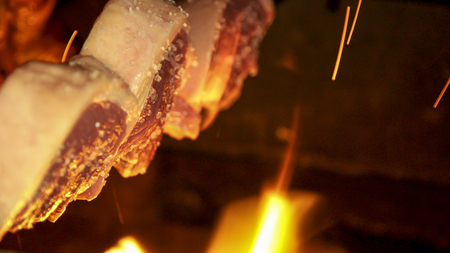 Meat picanha in fire Brazilの写真素材