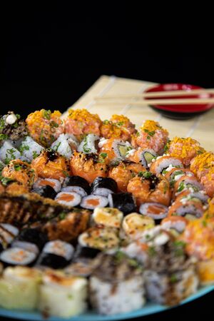 japanese food delicious salmon uramaki sushi with riceの写真素材