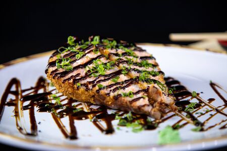 japanese food delicious salmon uramaki sushi with rice