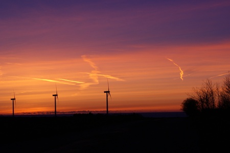 Scenic view with three windturbinesの写真素材