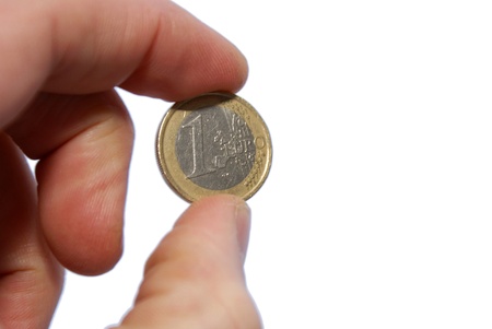 Hand holding Euro, isolatedの写真素材