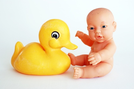 Baby doll and duckie having a good timeの写真素材