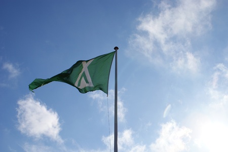 Camping flag waving の写真素材