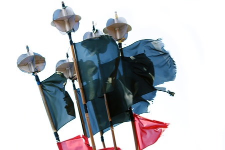 Fishermens black flag for indication of netの写真素材
