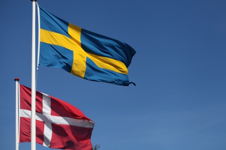 Denmark and Sweden - flags greeting the eventの写真素材