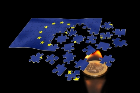 The euro sets fire to the EU cooperation puzzle の写真素材