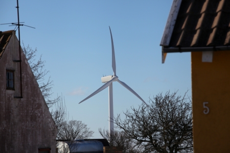 Close neighbors to giant windturbine. Denmark.のeditorial素材