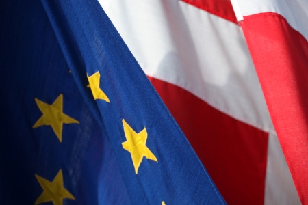 EU flag and Dannebrog  The Danish Flag 
